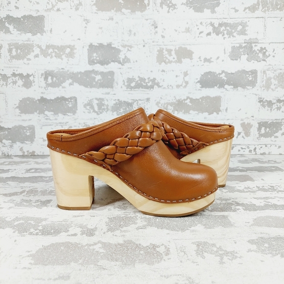 New Dolce Vita Hila Brown Leather Block Heel Slide In Clogs C131 - Picture 3 of 10